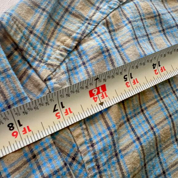 Columbia Men's Long Sleeve Button Up Green and Blue Plaid Flannel Cotton Blend - Picture 7 of 9